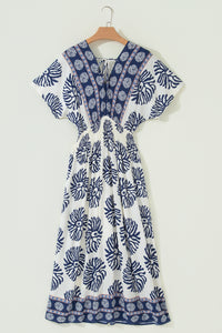 KaleaBoutique Comfortable Boho Floral Print Contrast Patchwork V Neck Dolman Maxi Dress - KaleaBoutique.com