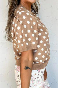 KaleaBoutique Comfortable Polka Dot Short Sleeve Button Down Sweater Cardigan - KaleaBoutique.com