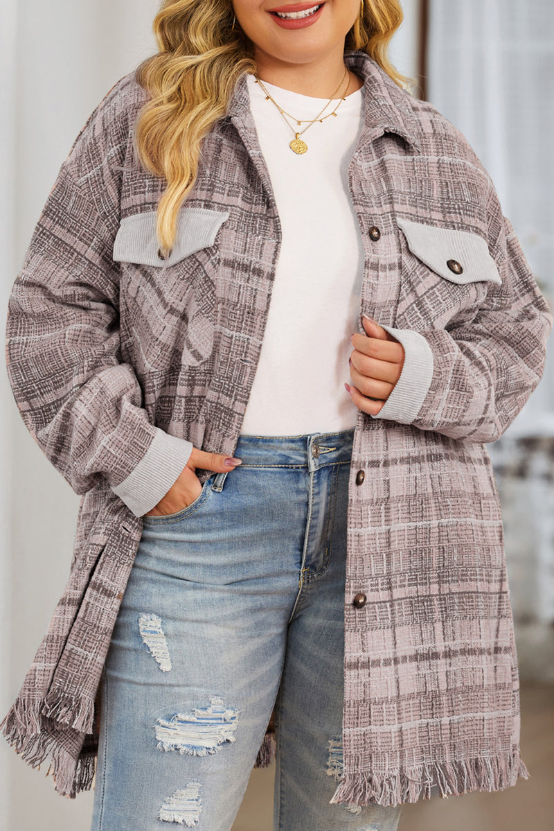 KaleaBoutique Plus Size Macrame Plaid Coat - KaleaBoutique.com
