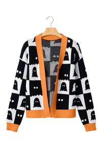 KaleaBoutique Stylish Geometric Ghost Print Drop Shoulder Knit Cardigan - KaleaBoutique.com