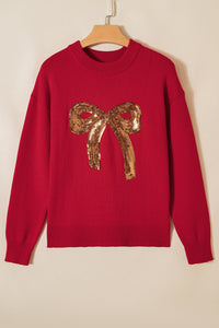 Sequined Bow Graphic Christmas Holiday Sweater - KaleaBoutique.com