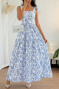 KaleaBoutique Stylish Floral Print Knot Straps High Waist Flared Maxi Dress - KaleaBoutique.com