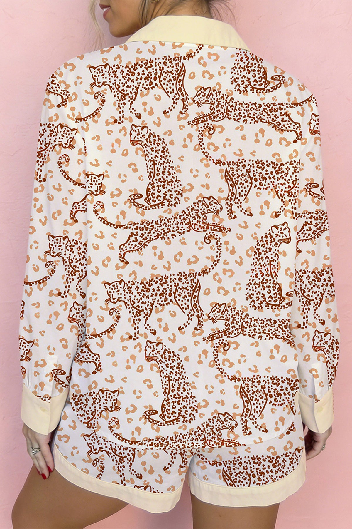 KaleaBoutique Stylish Leopard Print Colorblock Pocket Placket Long Sleeve Lounge Set - KaleaBoutique.com