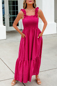 KaleaBoutique Comfortable Plaid Square Neck Fit-and-flared Vacation Sundress - KaleaBoutique.com