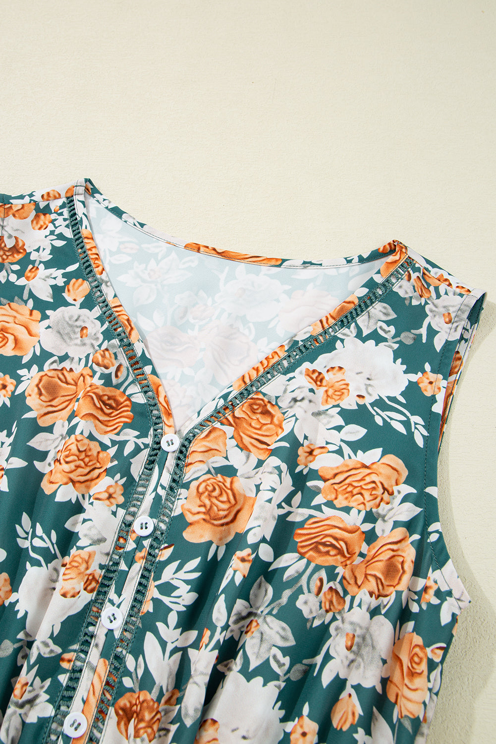 KaleaBoutique Stylish Floral Print Trimmed V Neck Tie Waist Sleeveless Holiday Long Dress - KaleaBoutique.com