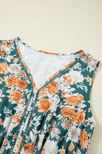 KaleaBoutique Stylish Floral Print Trimmed V Neck Tie Waist Sleeveless Holiday Long Dress - KaleaBoutique.com