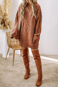 KaleaBoutique Stylish Cable Knit Drop Shoulder Loose Fit Sweater Dress - KaleaBoutique.com