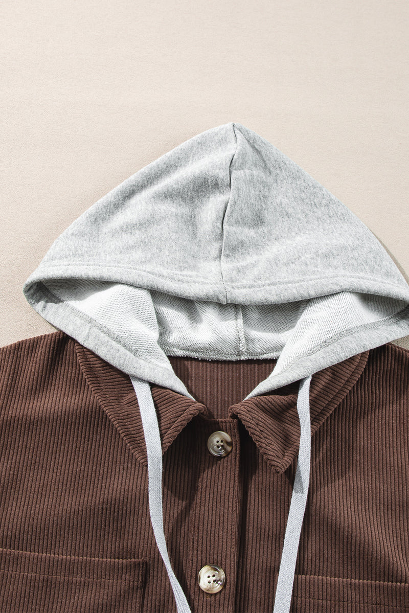 KaleaBoutique Hooded Drawstring Pockets Corduroy Shacket - KaleaBoutique.com