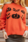 KaleaBoutique Halloween Pumpkin Face Pattern Drop Shoulder Sweater - KaleaBoutique.com