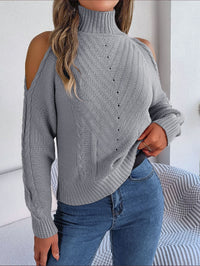 Women's Cold-Shoulder Mock-Neck Pullover Sweater - KaleaBoutique.com