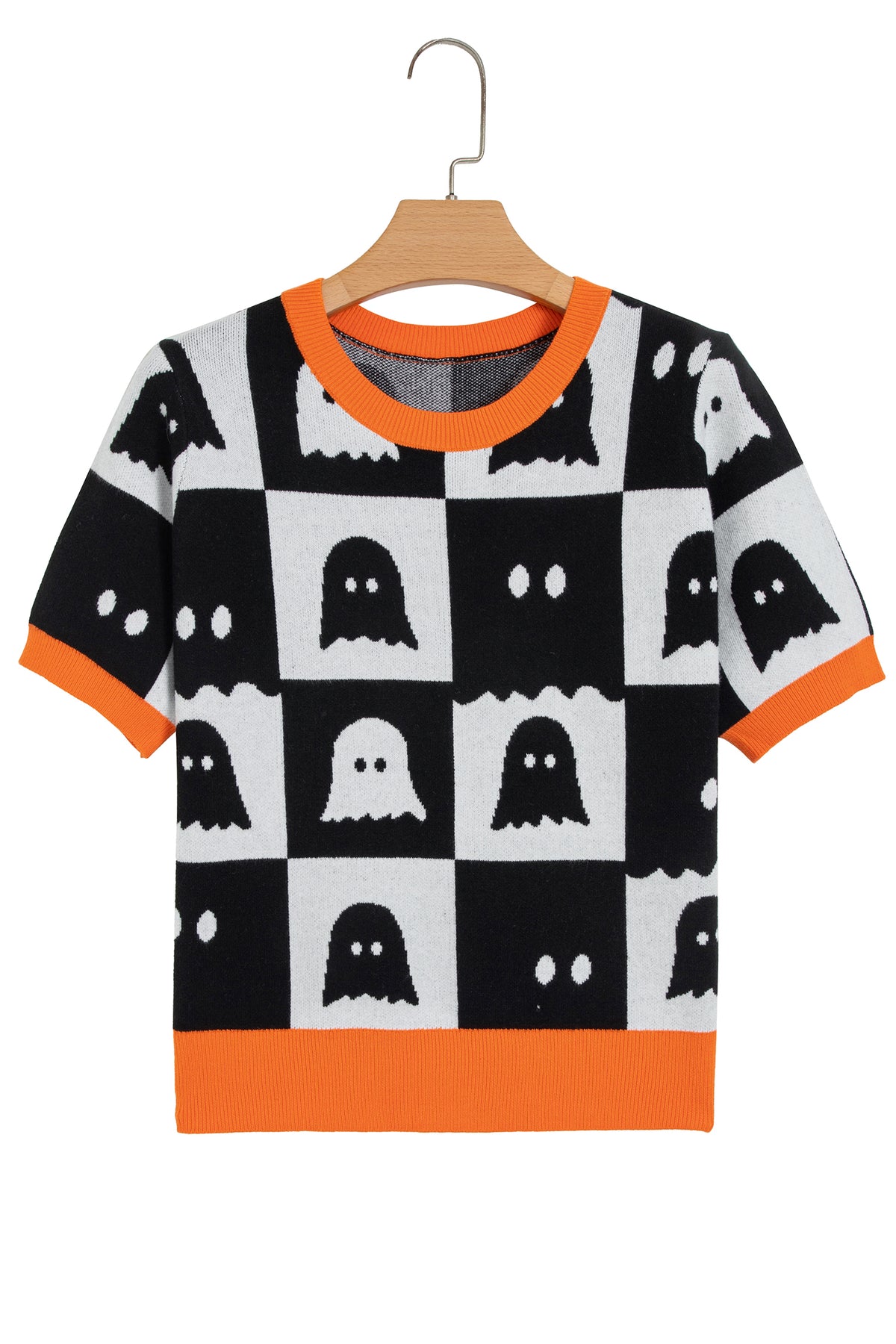 KaleaBoutique Stylish Geometric Ghost Color Block Trim Short Sleeve Knit Sweater - KaleaBoutique.com