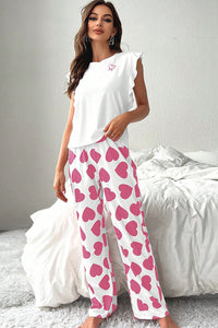 KaleaBoutique Comfortable Ruffled Tank Top And Heart Print Pants Lounge Set - KaleaBoutique.com