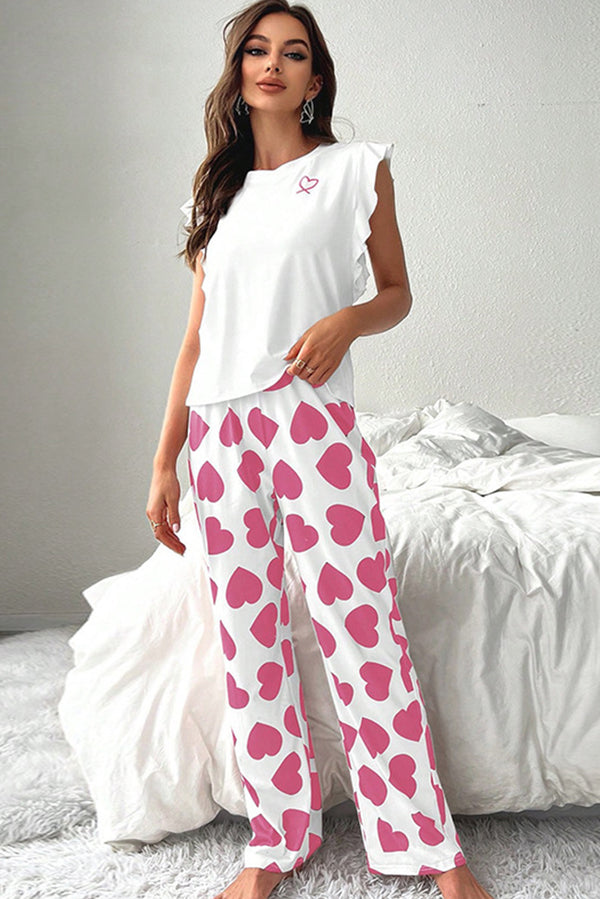 KaleaBoutique Comfortable Ruffled Tank Top And Heart Print Pants Lounge Set - KaleaBoutique.com