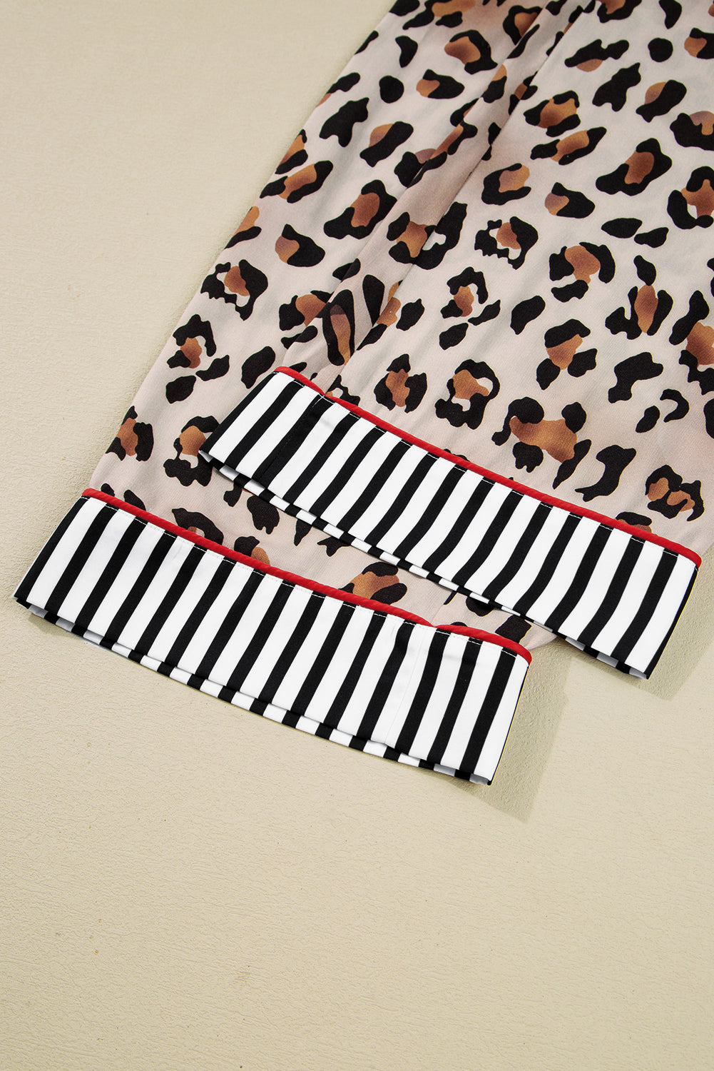 KaleaBoutique Stylish Dearlove Leopard Print Colorblock Striped Edge Shirt and Pants Pajama Set - KaleaBoutique.com