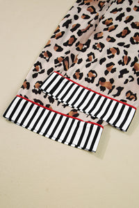 KaleaBoutique Stylish Dearlove Leopard Print Colorblock Striped Edge Shirt and Pants Pajama Set - KaleaBoutique.com