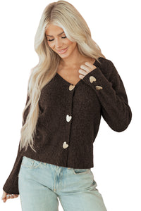 KaleaBoutique Comfortable Heart Metal Button V Neck Cardigan Sweater - KaleaBoutique.com