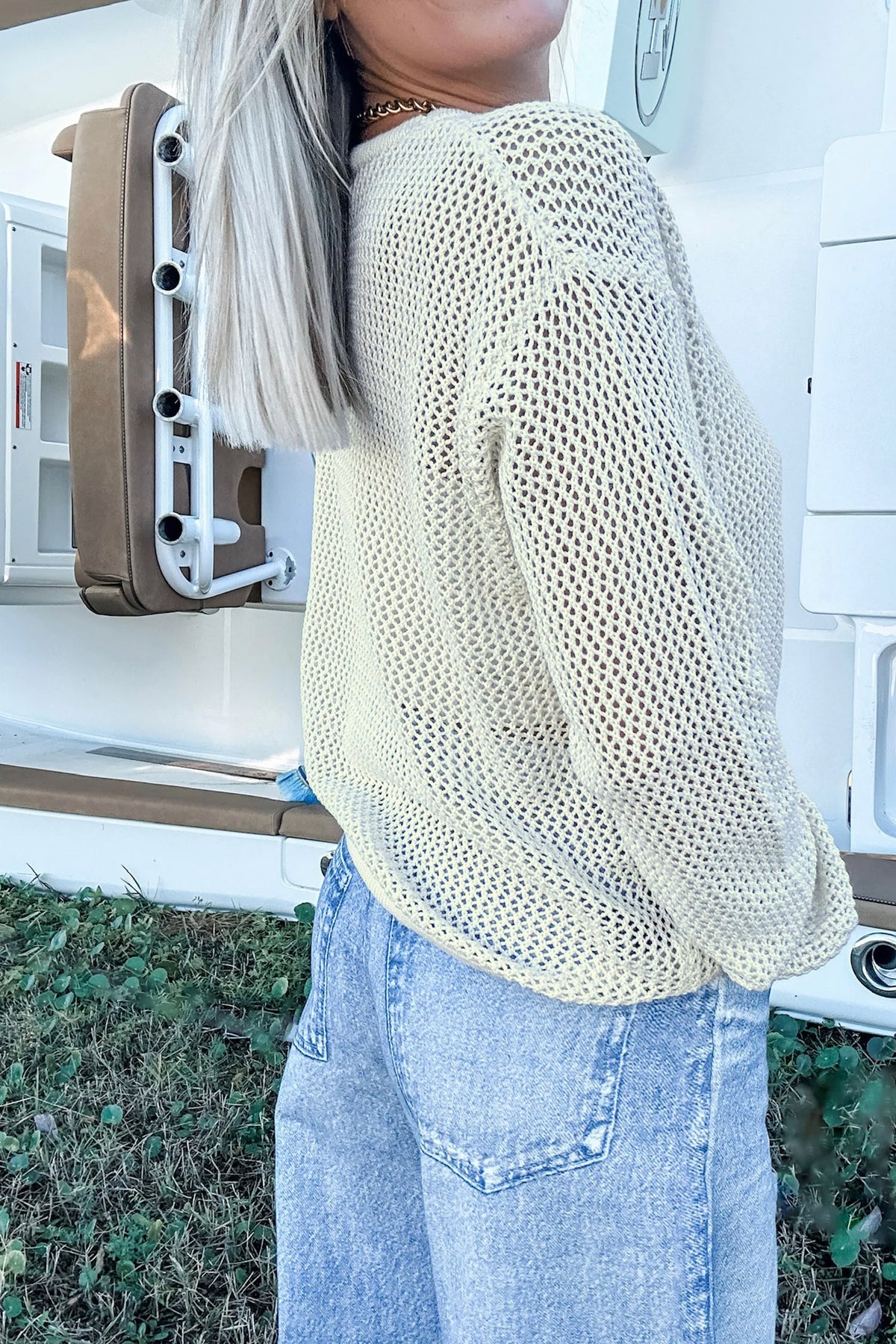 Open Knit Fish Embroidered Casual Sweater - KaleaBoutique.com