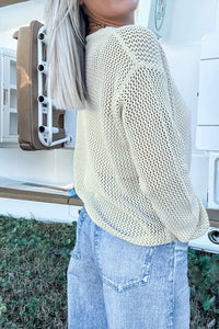 Open Knit Fish Embroidered Casual Sweater - KaleaBoutique.com