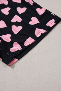 KaleaBoutique Stylish Valentine Heart Shape Print Long Sleeve Top Shorts Lounge Set - KaleaBoutique.com