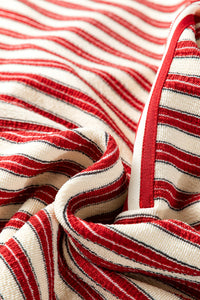 Striped Print Contrast Collar Zip V Neck Long Sleeve Top - KaleaBoutique.com
