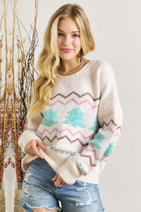 KaleaBoutique Stylish Striped Christmas Tree Ribbed Trim Drop Shoulder Sweater - KaleaBoutique.com