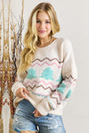 KaleaBoutique Stylish Striped Christmas Tree Ribbed Trim Drop Shoulder Sweater - KaleaBoutique.com