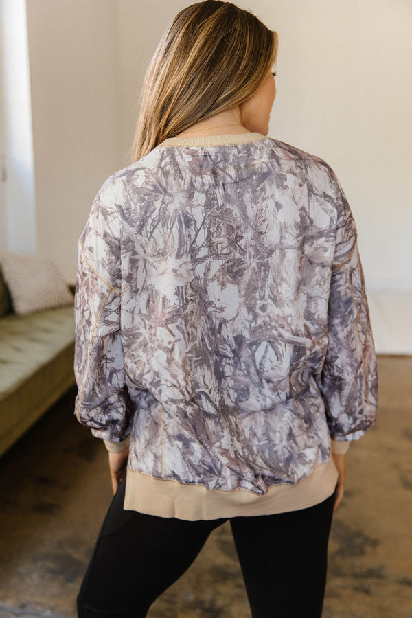 KaleaBoutique Comfortable Abstract Camo Print Colorblock Trim Side Split Tunic Sweatshirt - KaleaBoutique.com