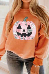 Orange Patchwork Pumpkin Corduroy Ribbed Halloween Tunic Sweatshirt - KaleaBoutique.com