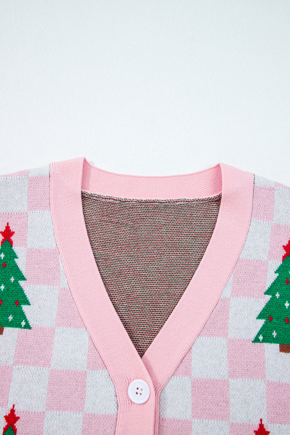 KaleaBoutique Comfortable Checkered Christmas Tree Pattern Button V Neck Cardigan Sweater - KaleaBoutique.com