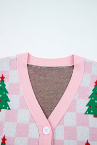 KaleaBoutique Comfortable Checkered Christmas Tree Pattern Button V Neck Cardigan Sweater - KaleaBoutique.com