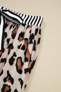 KaleaBoutique Stylish Dearlove Leopard Print Colorblock Striped Edge Shirt and Pants Pajama Set - KaleaBoutique.com