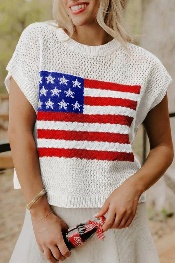 KaleaBoutique Stylish Flag Graphic Short Sleeve Sweater Top - KaleaBoutique.com