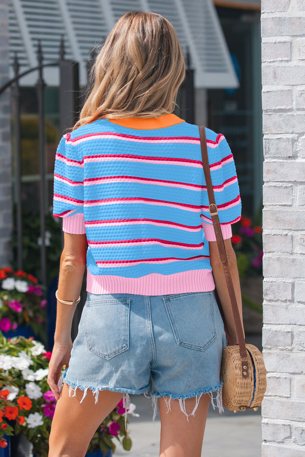 KaleaBoutique Comfortable Colorblock Trim Half Sleeve Sweater Top - KaleaBoutique.com