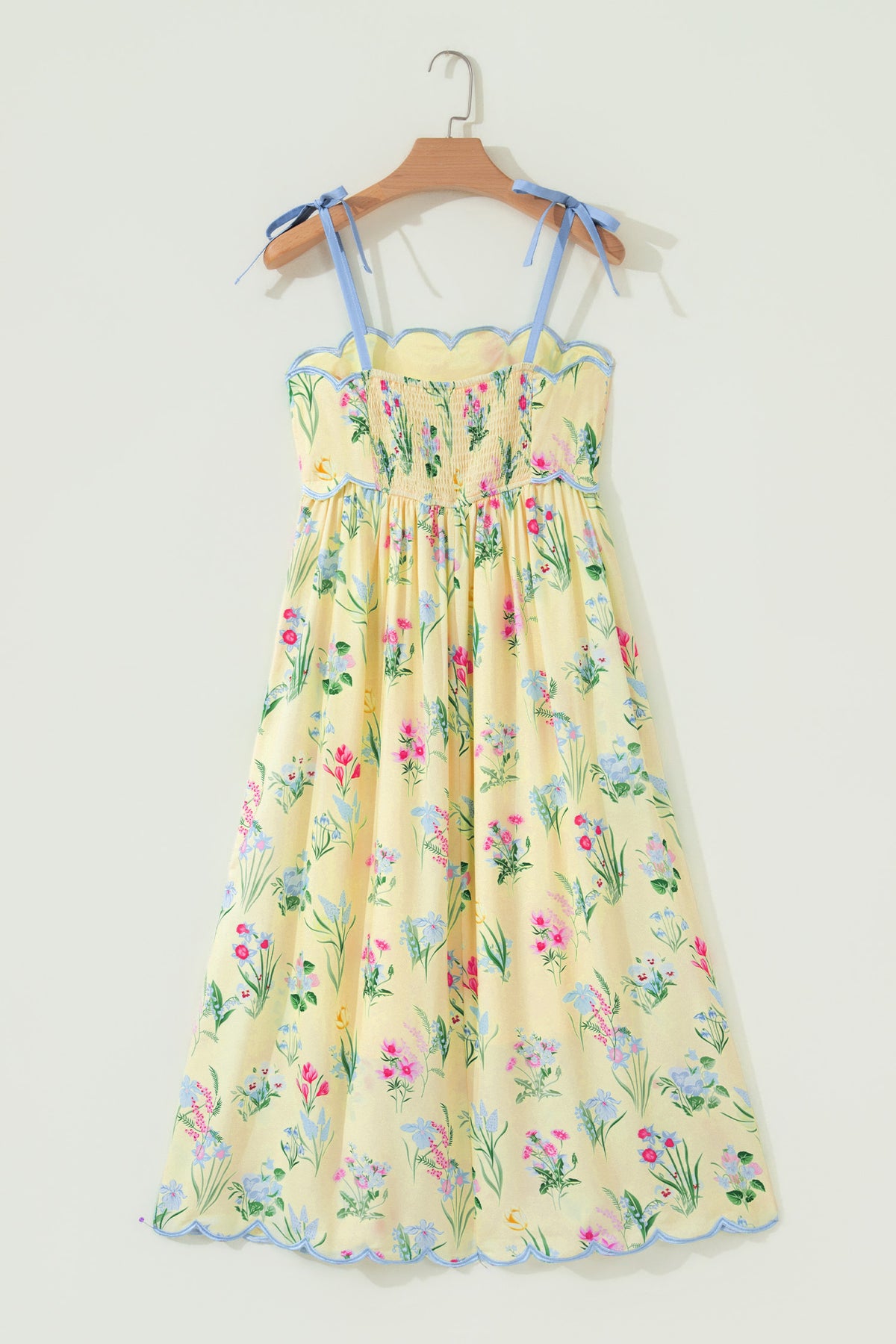 KaleaBoutique Stylish Floral Print Contrast Trim Self-tie Straps High Waist Midi Dress - KaleaBoutique.com