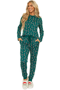 KaleaBoutique Stylish Christmas Candy Cane Printed Top and Pants Lounge Set - KaleaBoutique.com