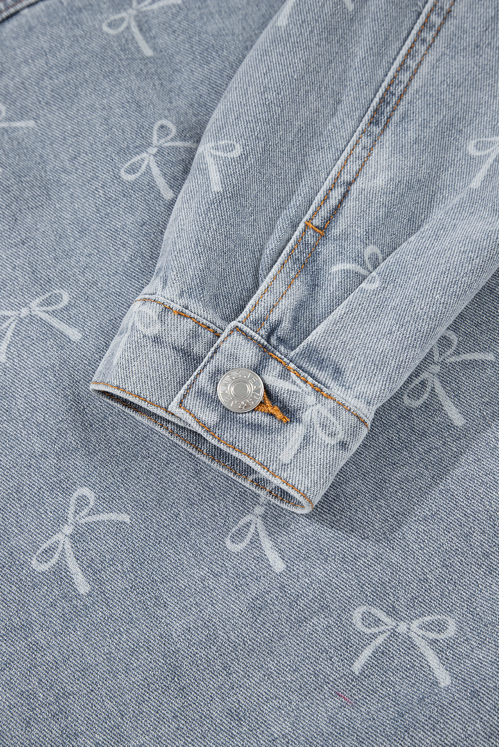 Bow Knot Print Light Wash Raw Hem Denim Jacket - KaleaBoutique.com