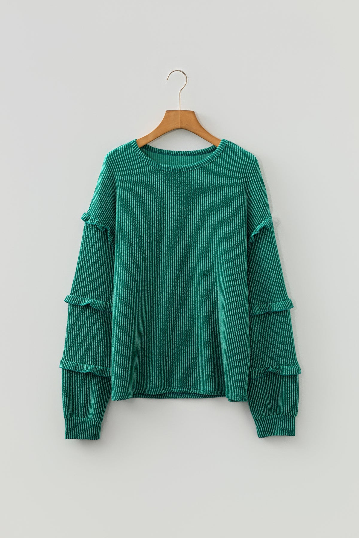 Twisted Ribbed Tiered Ruffles Long Sleeve Pullover Top - KaleaBoutique.com