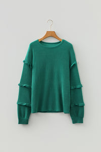Twisted Ribbed Tiered Ruffles Long Sleeve Pullover Top - KaleaBoutique.com