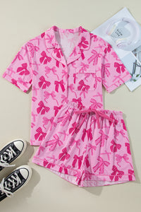 KaleaBoutique Stylish Bow Print Half Sleeve Shirt and Shorts Pajamas Set - KaleaBoutique.com