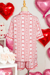 KaleaBoutique Stylish Cute Bow Heart Print Ribbon Decor Short 2pcs Pajama Set - KaleaBoutique.com