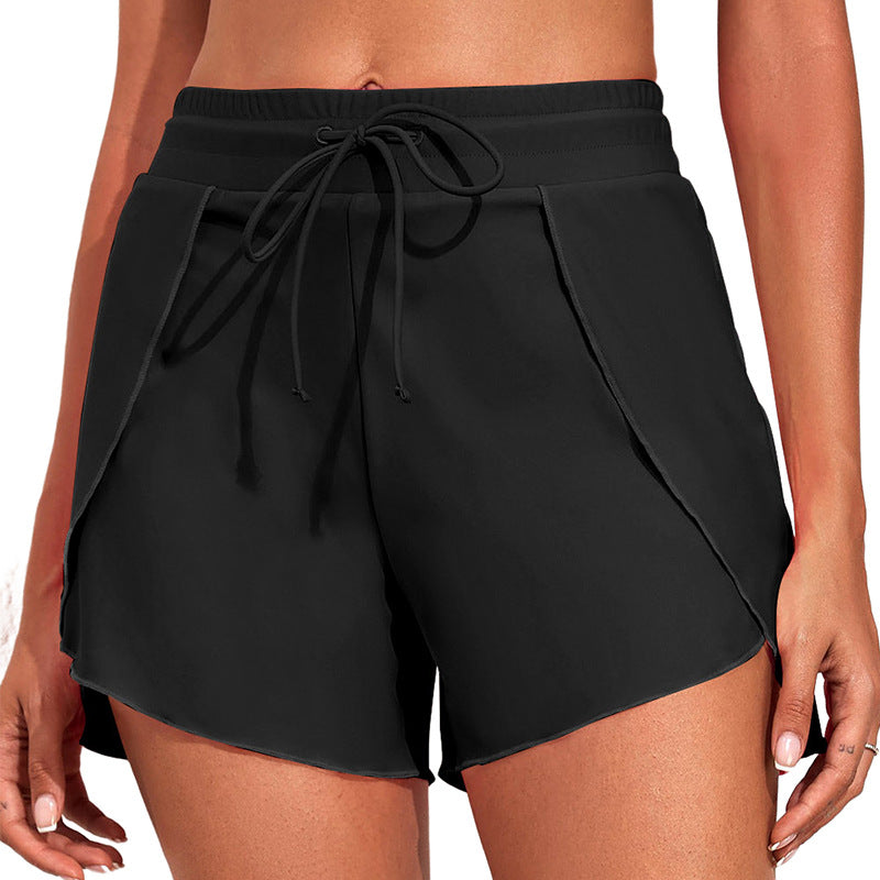 Women's Drawstring Overlap-Hem Swim Shorts - KaleaBoutique.com