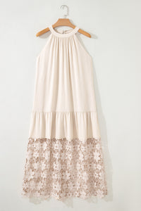 KaleaBoutique Stylish Sheer Hollowed Floral Lace Hem Patchwork Loose Halter Summer Dress - KaleaBoutique.com