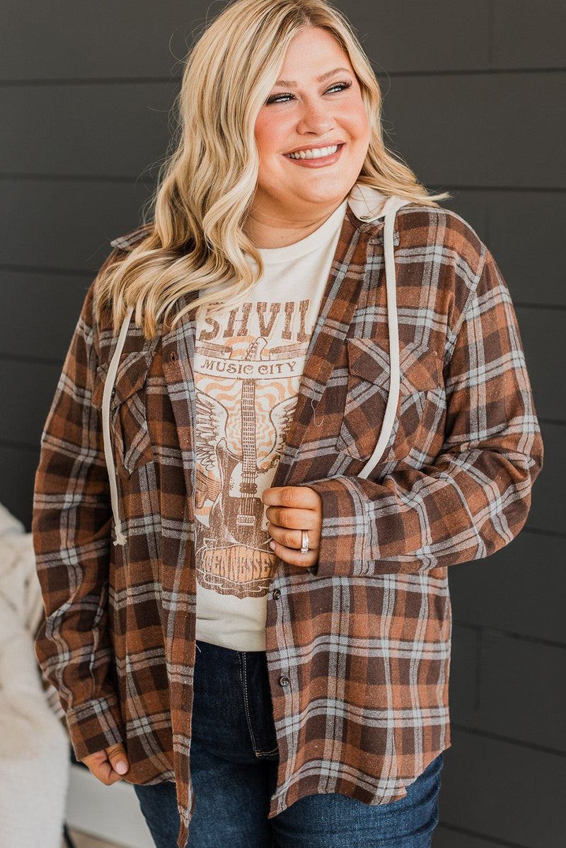 KaleaBoutique Plus Size Plaid Contrast Button Up Hooded Jacket - KaleaBoutique.com