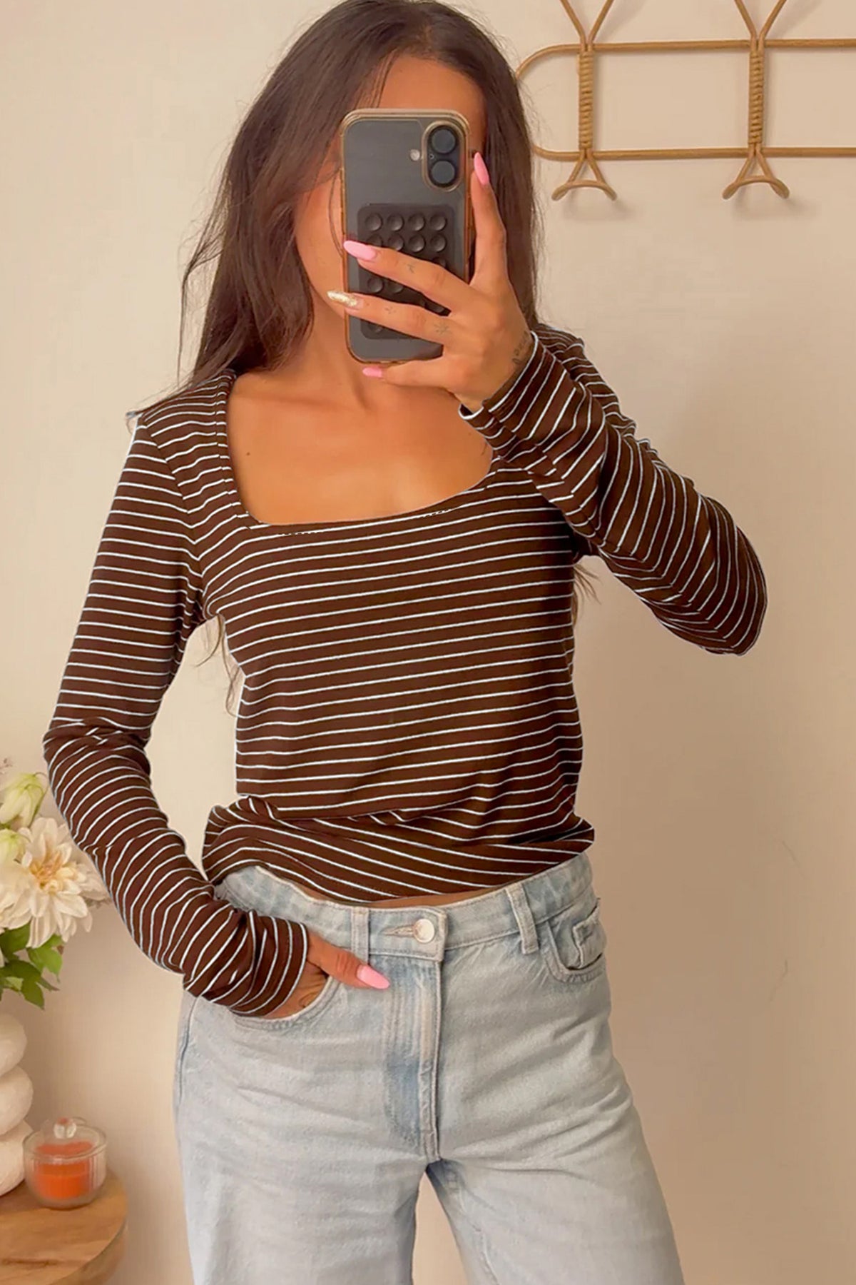 KaleaBoutique Classic Stylish Square Neck Long Sleeve Top - KaleaBoutique.com