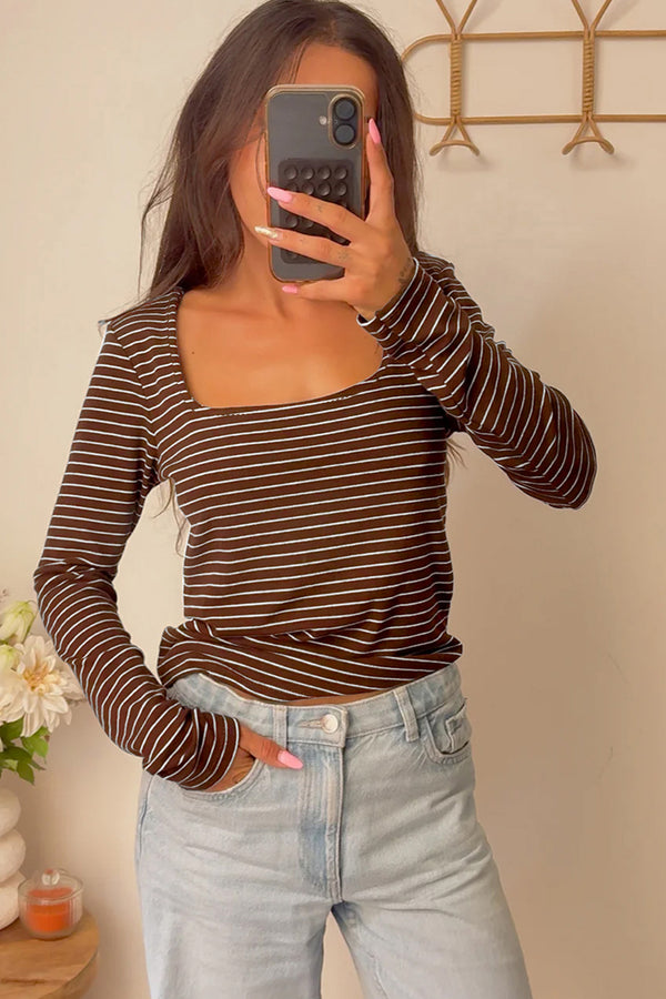 KaleaBoutique Classic Stylish Square Neck Long Sleeve Top - KaleaBoutique.com