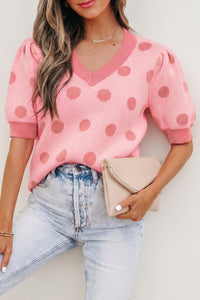 KaleaBoutique Comfortable Polka Dot Puff Short Sleeve Sweater Top - KaleaBoutique.com