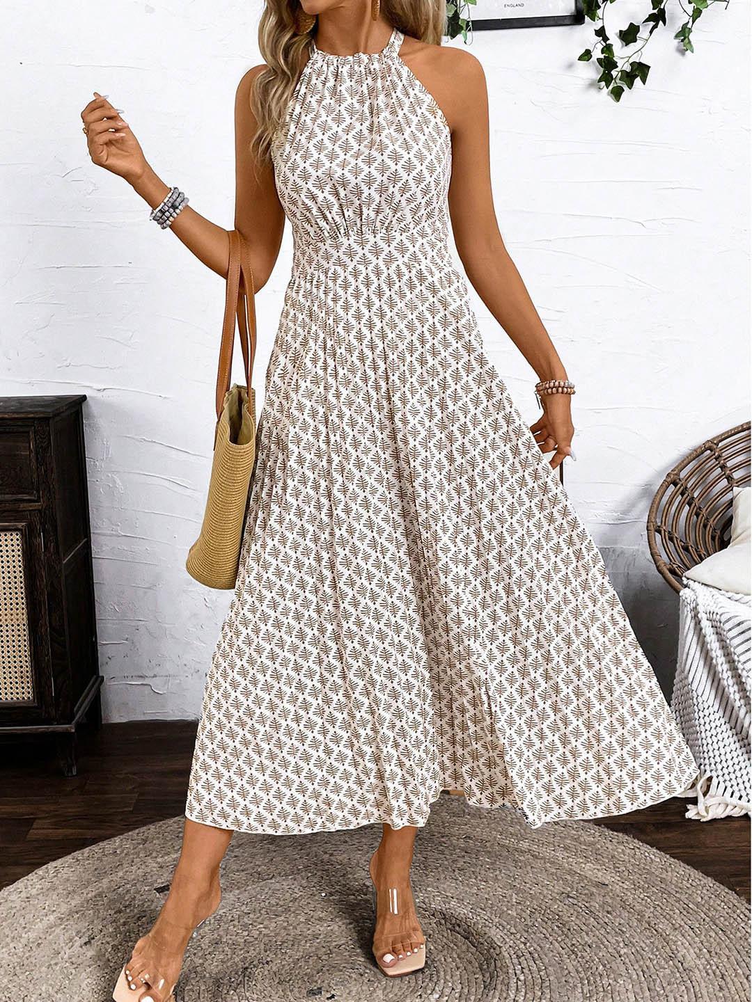 Women's Printed Halter-Neck Gathered-Waist Midi Dress - KaleaBoutique.com
