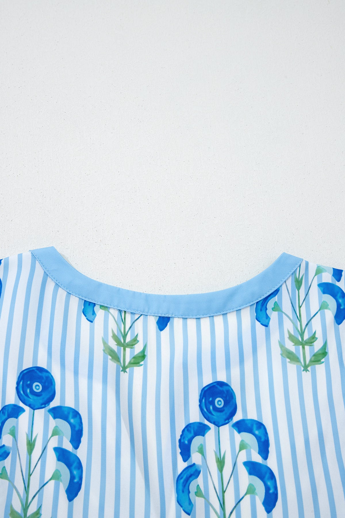 KaleaBoutique Comfortable Floral Striped Print Tie Notched Neck Puff Sleeve Flared Mini Dress - KaleaBoutique.com