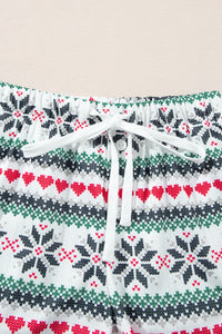 KaleaBoutique Stylish SLEIGH Snowflake Print Long Sleeve Wide Leg Lounge Set - KaleaBoutique.com