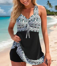 Women's Nautical Stripe Swim Dress and Shorts 2 PC Tankini Set - KaleaBoutique.com